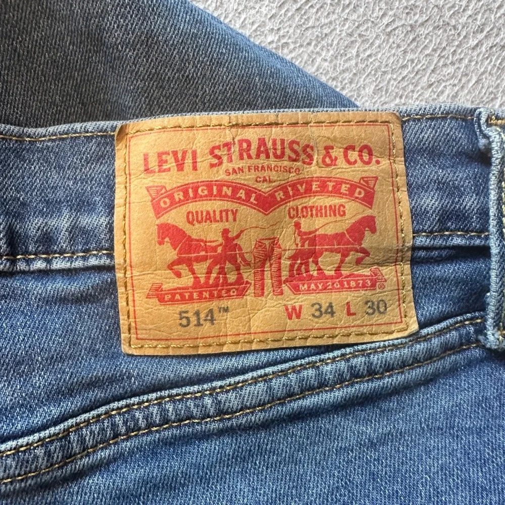 Levi's 514 Jeans‎ Mens 34x28 Blue Straight Fit Stretch WaterLess Denim Pants